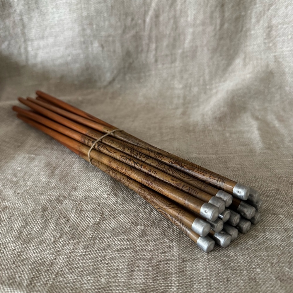 lot of 16 vintage etched chopsticks